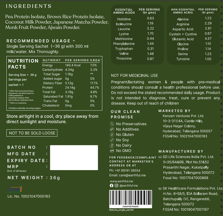 Honest Plant Protein - Japanese Matcha