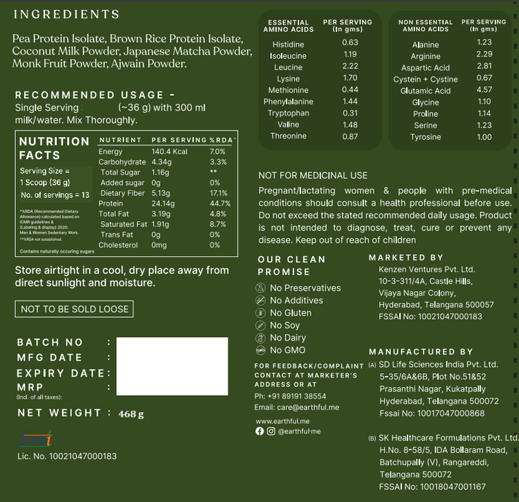 Honest Plant Protein - Japanese Matcha