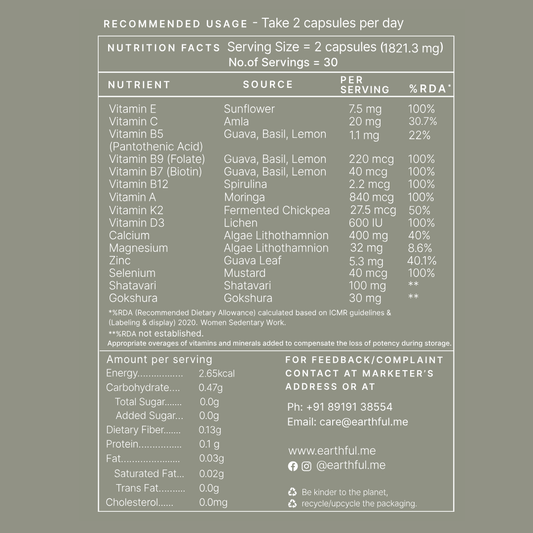 Earthful multivitamin for 40+ women nutrition facts