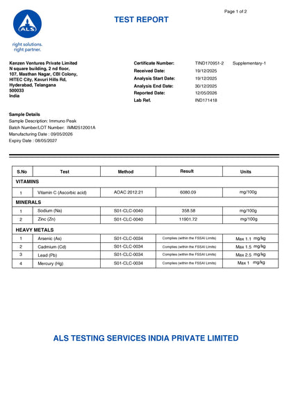 Immuno Peak for Immune Support (Zinc, Vitamin C, Beta Glucan)