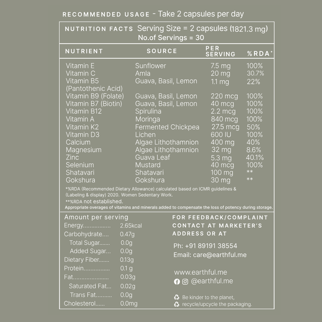 Earthful multivitamin for 40+ women nutrition facts