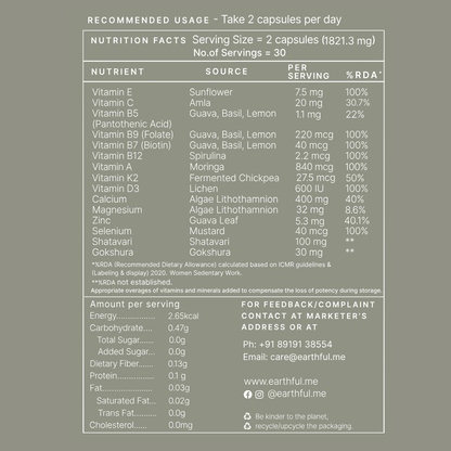 Earthful multivitamin for 40+ women nutrition facts